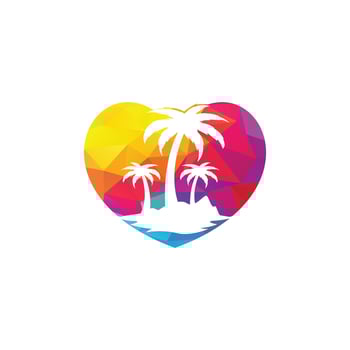 Beach love vector logo. Heart and palm tree icon. Travel and tourism sign.