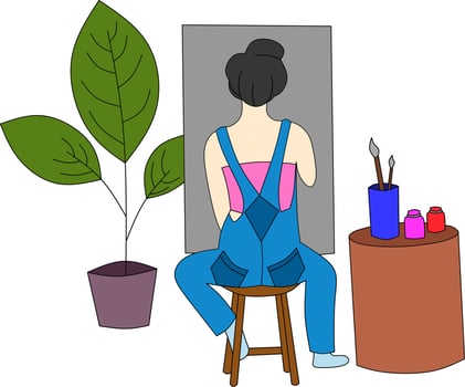 vector image of woman painting