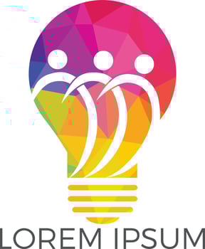 People in light bulb vector design. Corporate business and industrial creative logotype symbol. Brainstorming and teamwork concept.