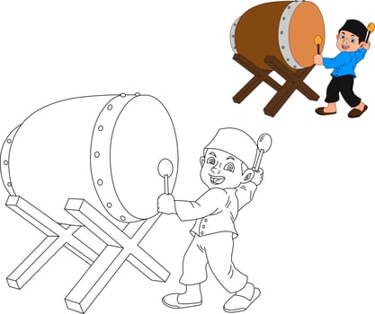 child hitting the drum. vector