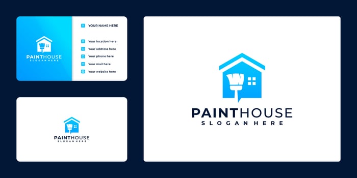 paint house logo, business card design, with concept paint bucket and house, vector