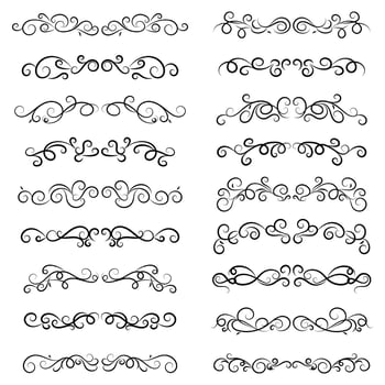 set of borders and swirl dividers decorative elements isolated on white for design vector