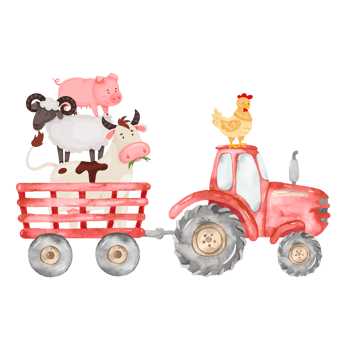 Farm Animal Red Tractor PNG, Cow Sheep Chicken Rooster Pig, Farm Tractor Animals,Farm Party Watercolor Sublimation Designs, Digital Download png
