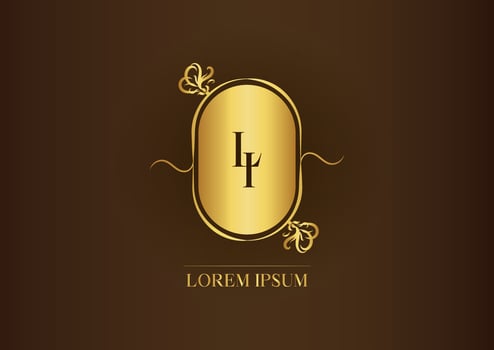 Golden luxury logo isolated on brown background. Vector illustration of golden mockup logo