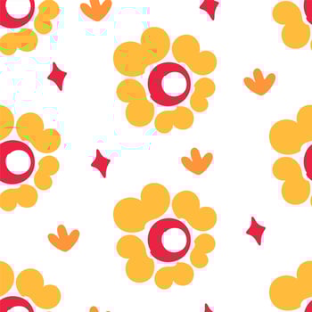A pattern of flowers in the retro style of the 70s. Good vibes multi-colored picture. Vector illustration