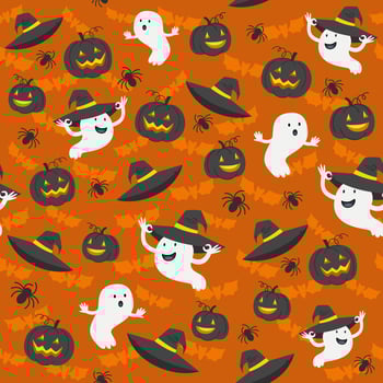 Halloween seamless pattern of pumpkin lanterns and ghosts vector
