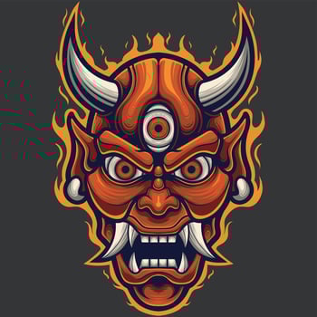 Vector Illustration of Red Devil Mask in Vintage Style
