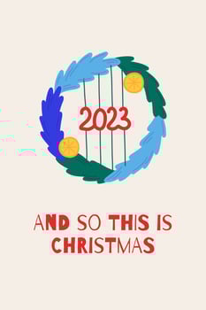 PrintNew Year card with wreath and Christmas quote. In hand drawn style. For postcards, invitations, posters, posters. vector