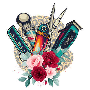 Barber vintage blooming roses PNG,barber poles scissors,hair clippers,straight razors,Barbershop,Leopard,Sublimation Design PNG
