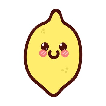 Kawaii lemon in cartoon style. Cute fruit character with smiling face. Vector illustration isolated on white background.