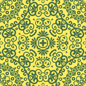 Floral seamless pattern with Mandala.Ethnic tiled ornament. Geometric print design. Vintage repeated background texture.Ceramic tiles texture. vector