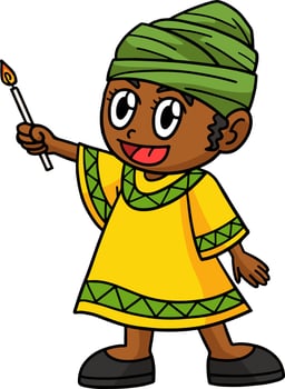 Kwanzaa Afro Holding Candle Cartoon Clipart vector