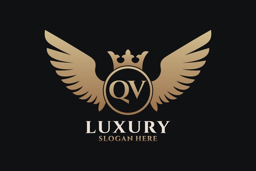 Luxury royal wing Letter QV crest Gold color Logo vector, Victory logo, crest logo, wing logo, vector logo template.