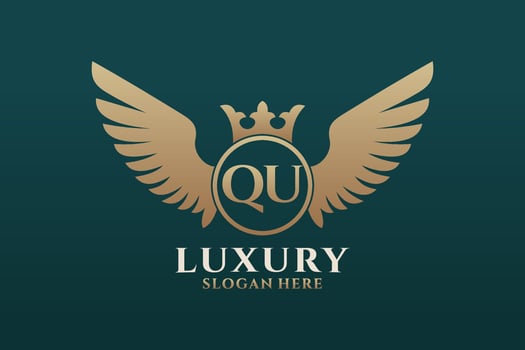 Luxury royal wing Letter QU crest Gold color Logo vector, Victory logo, crest logo, wing logo, vector logo template.