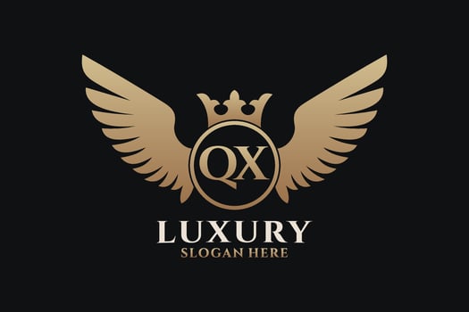 Luxury royal wing Letter QX crest Gold color Logo vector, Victory logo, crest logo, wing logo, vector logo template.