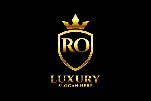 initial RO elegant luxury monogram logo or badge template with scrolls and royal crown - perfect for luxurious branding projects vector