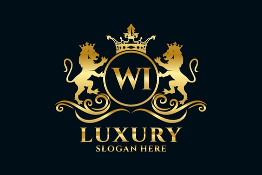 Initial WI Letter Lion Royal Luxury Logo template in vector art for luxurious branding projects and other vector illustration.