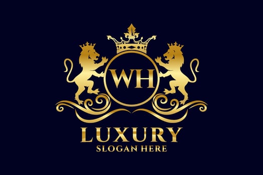Initial WH Letter Lion Royal Luxury Logo template in vector art for luxurious branding projects and other vector illustration.