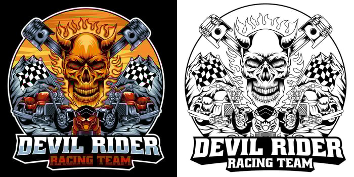 motorcycle emblem with skull. Vector vintage illustration