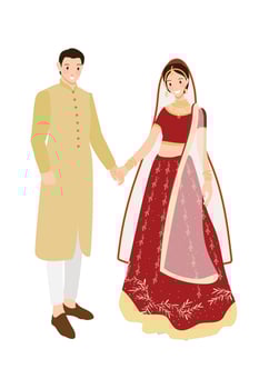 beautiful Indian couple bride and groom in traditional wedding sari dress vector
