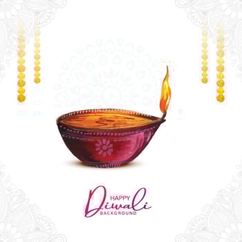 Happy diwali design with watercolor diya oil lamp festival background vector