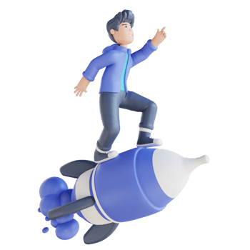 3D illustration start up standing on a rocket png