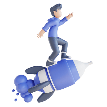 3D illustration start up standing on a rocket png