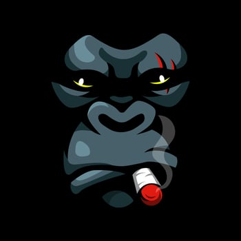 Gorilla Kong smoking face cartoon mascot logo design illustration vector