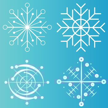 White snowflake icons collection in line style isolated on blue background. New year design elements, frozen symbol, Vector illustration