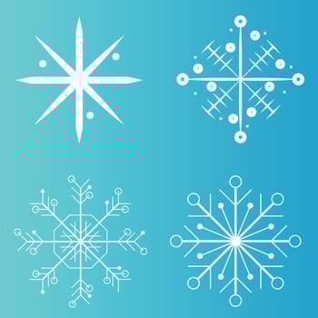 White snowflake icons collection in line style isolated on blue background. New year design elements, frozen symbol, Vector illustration