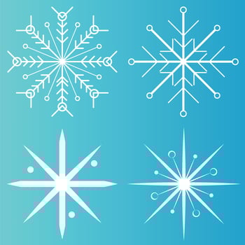 White snowflake icons collection in line style isolated on blue background. New year design elements, frozen symbol, Vector illustration