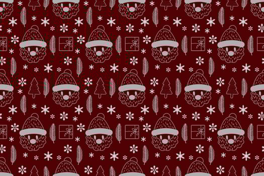 Merry Christmas seamless pattern home decoration design. Cartoon Santa, Christmas tree, Christmas leaves, cute wallpaper. Ornaments vector illustrations background