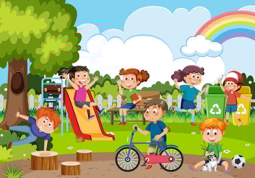 Happy children at school playground vector