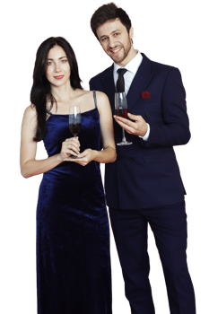 Sweet couple Love smile and spending Romantic with drinking wine in christmas time and celebrating new year eve, valentine day with colorful balloon on red background png