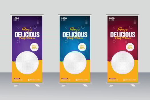 Food and restaurant roll up banner design template vector