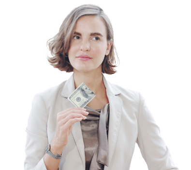 Successful businesswoman receive money to bribe after meeting for job in office. Corruption Concept. png