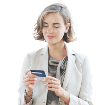 Businesswoman smiling and Hands holding credit card with payment for shopping png