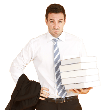 Handsome and smart businessman in suit and white shirthand holding document books isolated on yellow background. Copy Space png