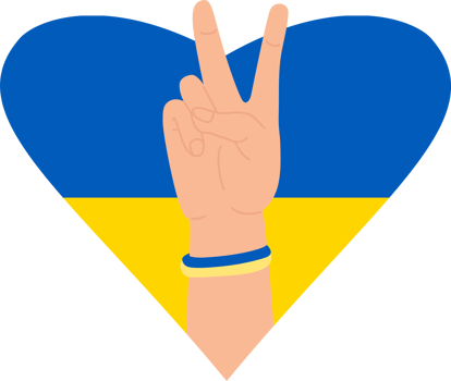 Hand gesture  victory  against background of yellow-blue heart png