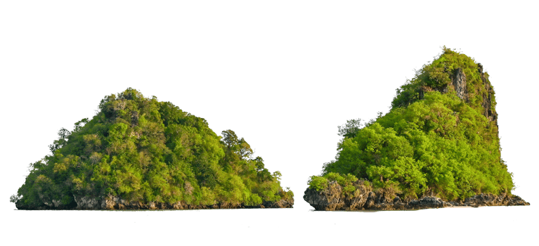 Isolate the island in the middle of the green sea white background separated from the background png