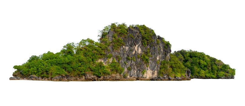 Isolate the island in the middle of the green sea white background separated from the background png