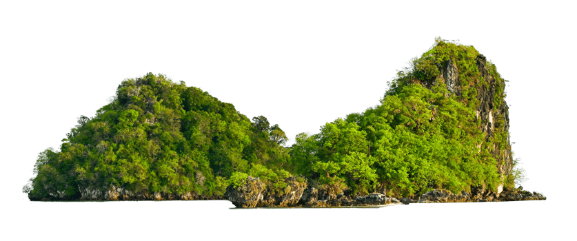 Isolate the island in the middle of the green sea white background separated from the background png