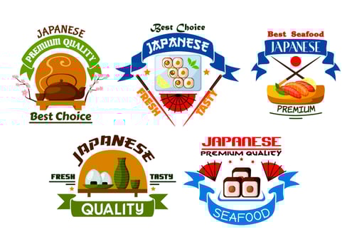 Japanese food restaurant emblems vector