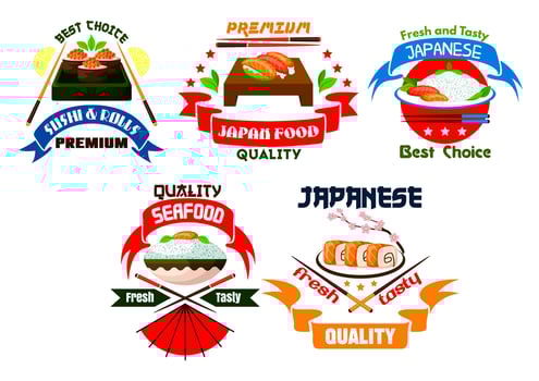 Japanese food restaurant emblems vector