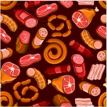Sausages and meat seamless pattern background vector