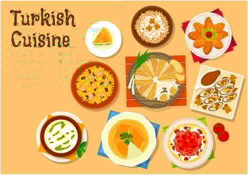 Turkish cuisine national dishes for menu design vector