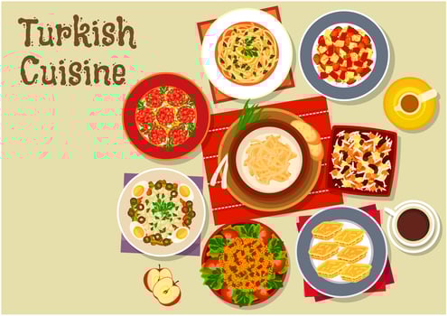 Turkish cuisine dishes for festive dinner icon vector