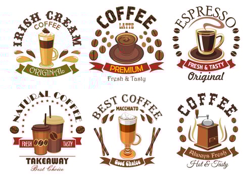 Coffee icons for cafe signboard emblem vector
