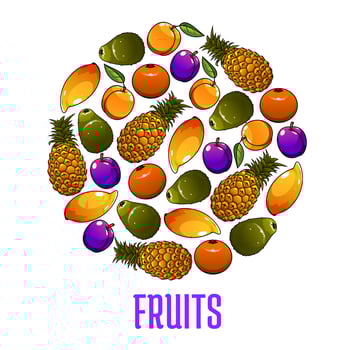 Emblem of fresh fruits icons in circle shape vector