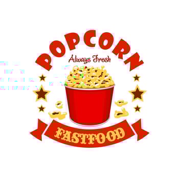 Popcorn basket fast food menu sticker emblem vector